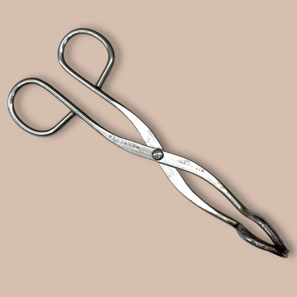 Vintage‎ EKCO USA Kitchen Tongs Set of 3 Metal Scissor Style Tongs Silver Cream